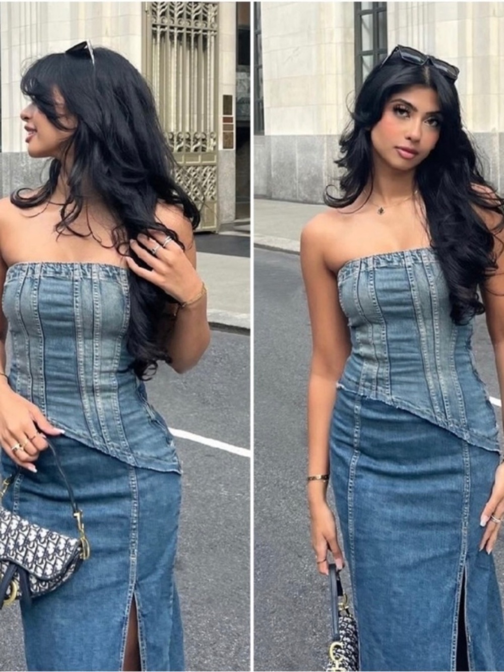 Zara denim strapless midi denim dress blue size XS
